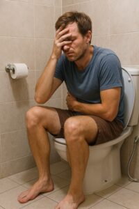 man sitting on a toilet